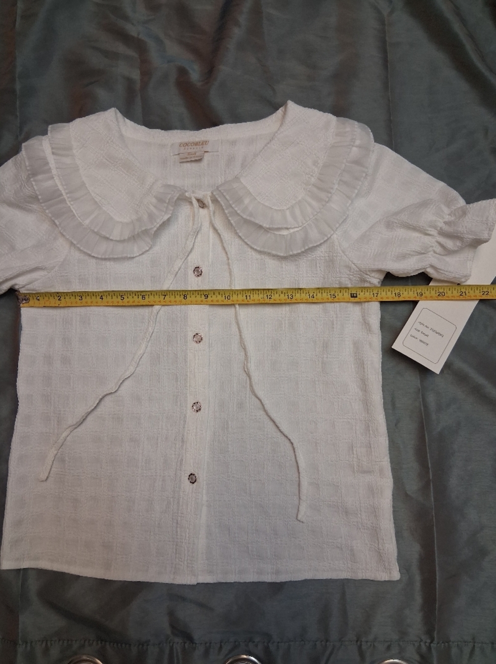 Cocoblue New Women's White Ruffled Collar Button-Front Top - Picture 14 of 15